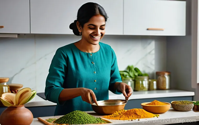 식재료를 활용한 채식 요리 추천 - **Prompt:** A vibrant, natural light-filled kitchen scene featuring a cheerful young adult, gender-n...