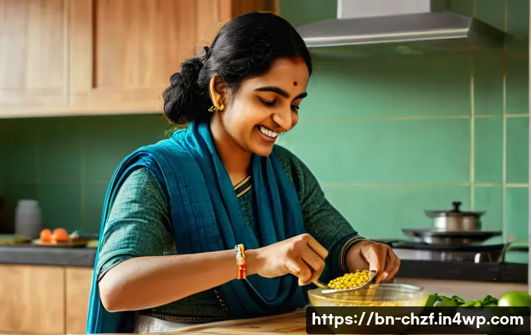 식재료별 간편 조리법 - **Prompt:** A vibrant and dynamic close-up shot of a cheerful Bengali woman, in her late 20s, dresse...