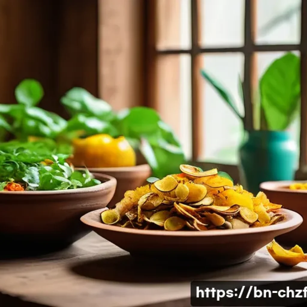 식재료의 껍질과 줄기를 활용한 요리 - A vibrant Bengali kitchen scene showcasing a rustic wooden table filled with colorful dishes made fr...