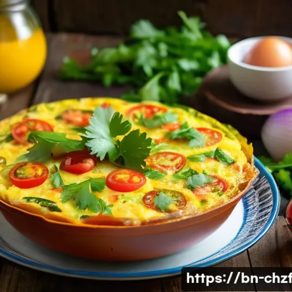 식재료 활용으로 만드는 특별한 야식 아이디어 - A colorful bowl of traditional Bengali egg frittata snack, featuring fluffy golden egg slices mixed ...
