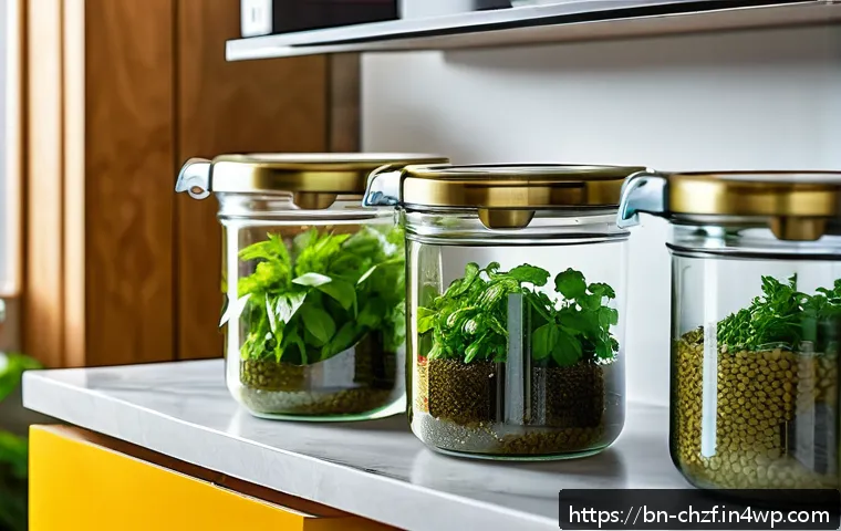 식재료 활용  재료 본연의 맛 살리기 - A vibrant kitchen scene focused on fresh Bengali herbs like coriander leaves and mint stored in a tr...