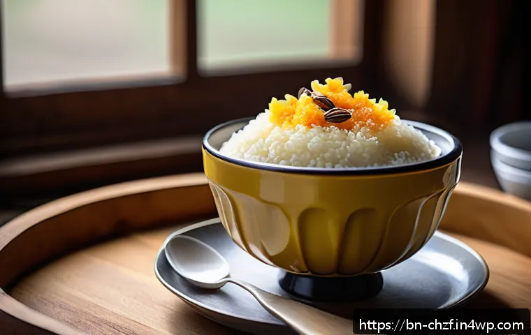 남은 식재료 활용으로 만드는 다양한 조리법 - A cozy kitchen scene featuring a steaming bowl of Bengali rice pudding (ভাতের পুডিং) on a rustic woo...