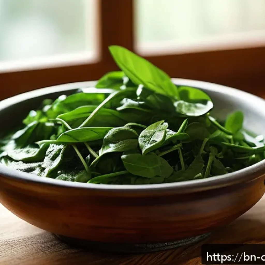 식재료 전부를 활용하는 고급 요리법 - A vibrant kitchen scene showcasing a rustic wooden table filled with fresh leafy greens like spinach...