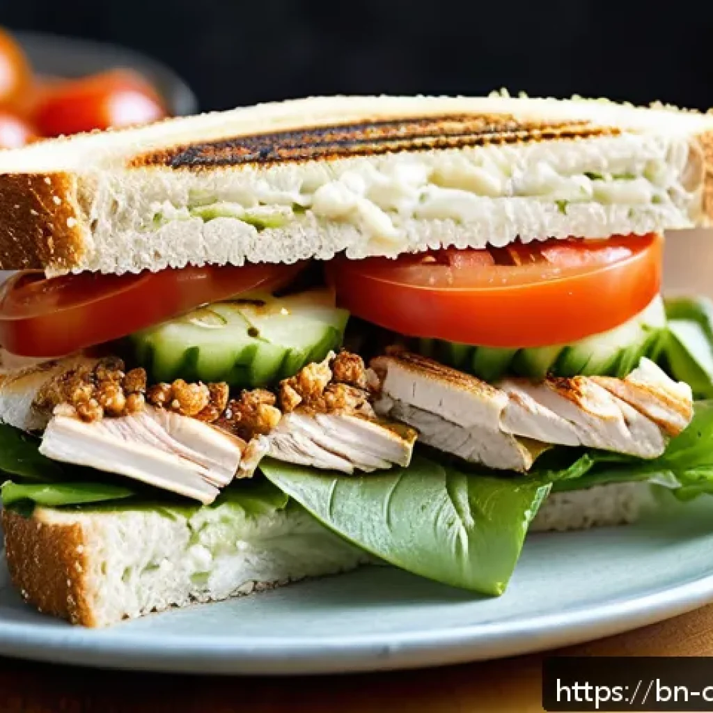 식재료 활용으로 만드는 다양한 샌드위치 - A vibrant, close-up image of a homemade sandwich featuring whole grain bread toasted to golden perfe...