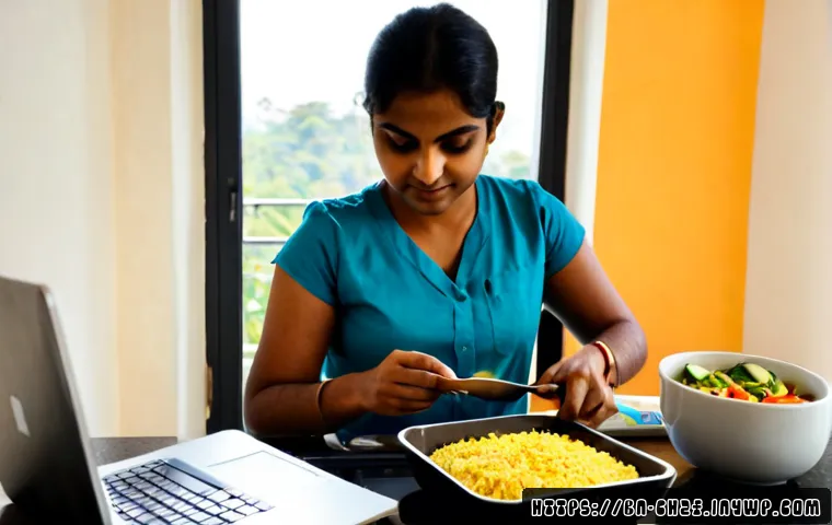 식재료 활용  바쁜 직장인을 위한 요리법 - Photorealistic bright apartment kitchen, busy young Bengali office professional in neat casual work ...