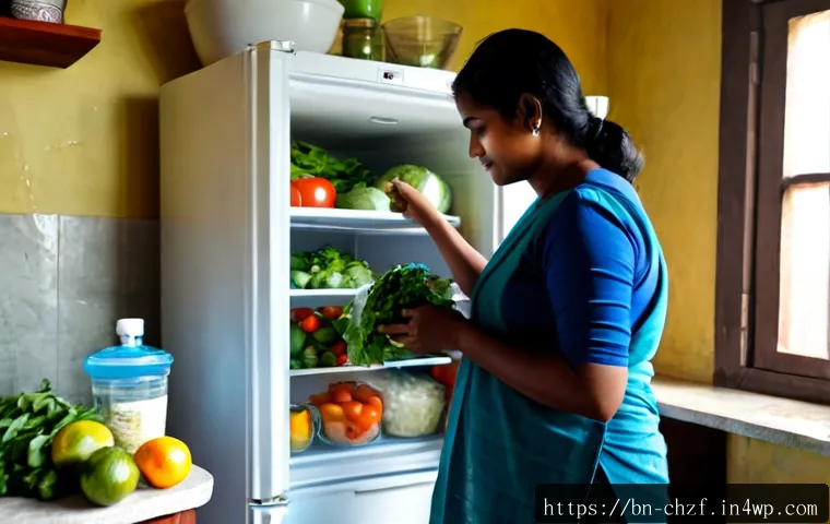 식재료 활용 팁  재료를 버리지 않는 법 - Photorealistic bright home kitchen scene, an organized refrigerator shelf with clear glass container...